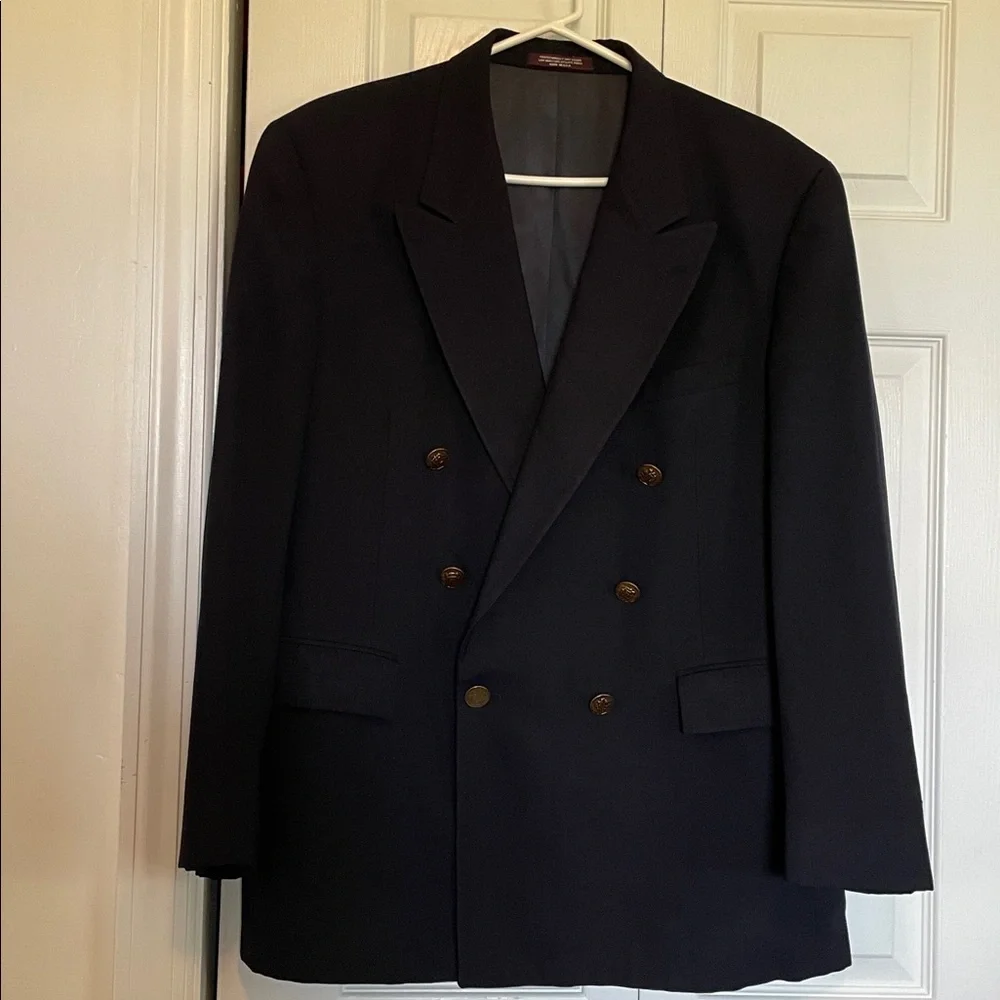 VTG Men’s Evan-Picone navy double breasted 100% wool blazer gold crest buttons